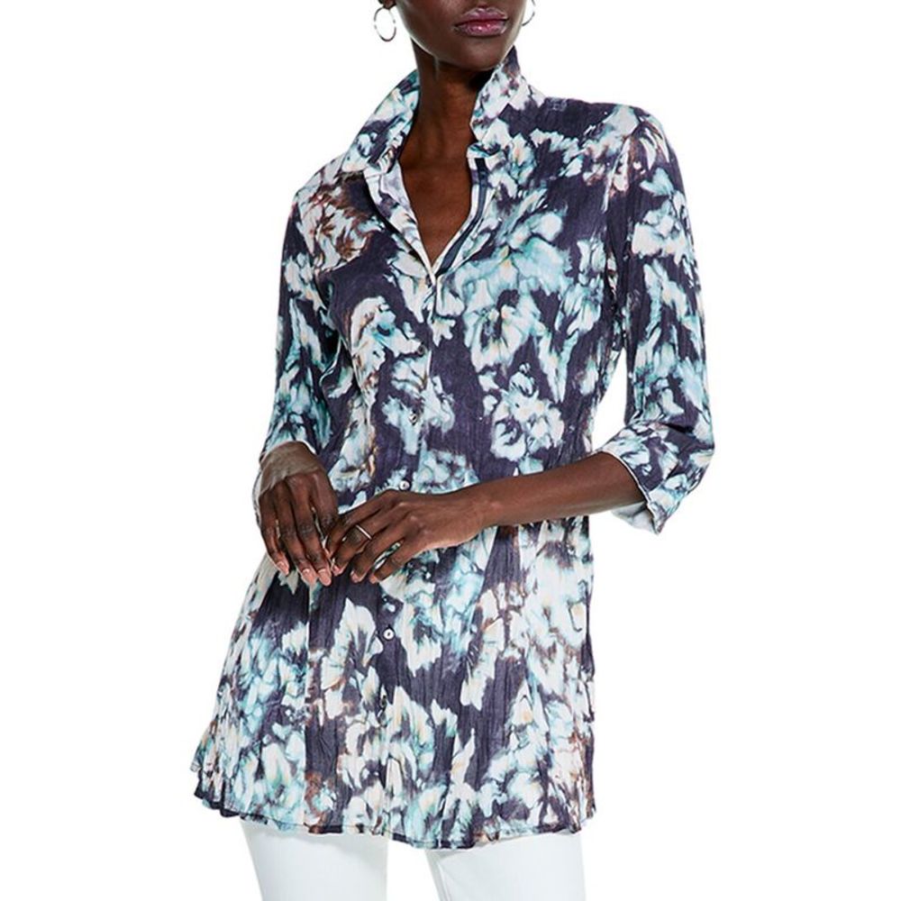 Nic+Zoe Womens  Denim Blooms Crinkle Top